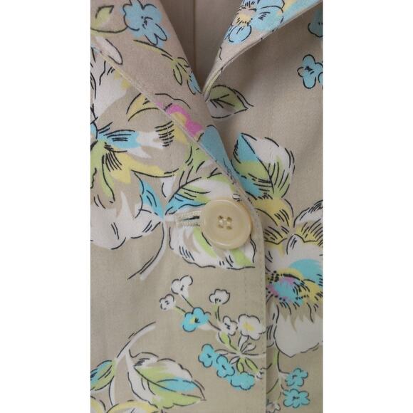 Oscar de la Renta Tan Watercolor Pink Blue Flowers Jacket Blazer sz 8 - Picture 3 of 7